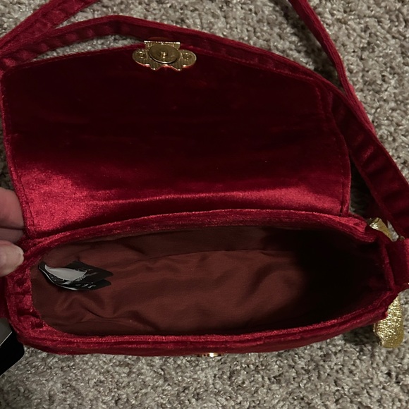 Disney Red Quilted velvet Crossbody Bag with Gold Bow Bag Charm - Picture 5 of 8